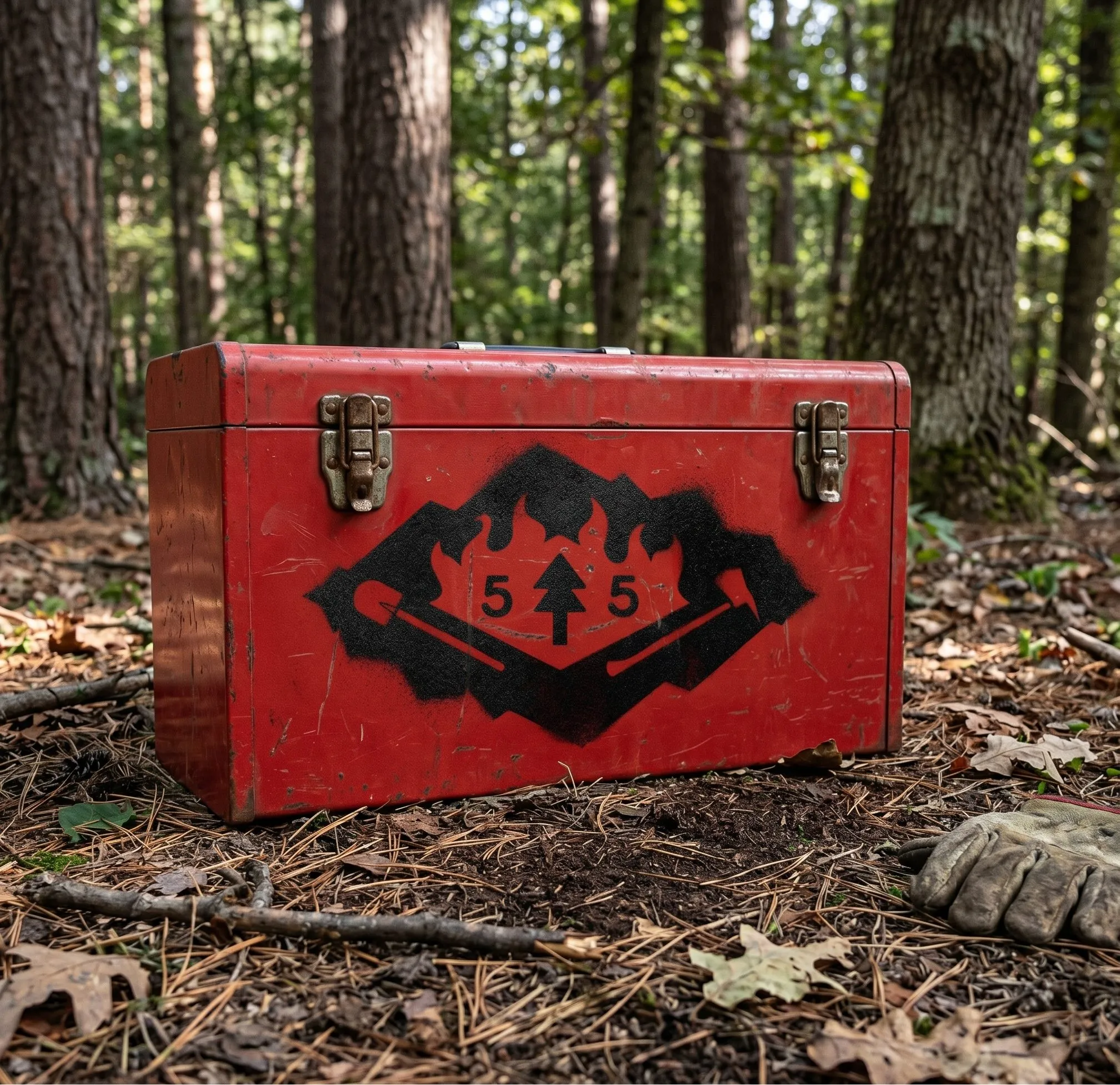 Crew tool box with stencilled mark
